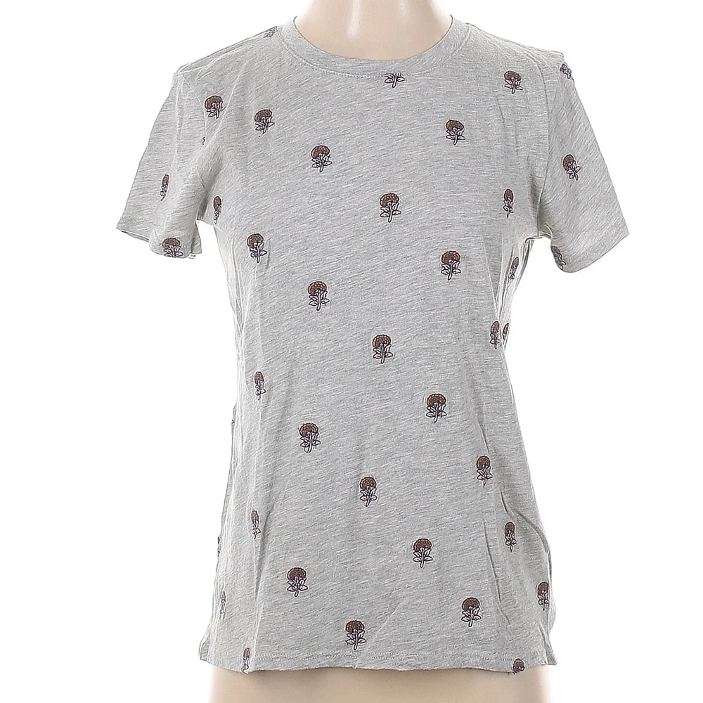 Lucky Brand Gray Short Sleeve T-Shirt with Embroidered Flowers - Picture 2 of 6